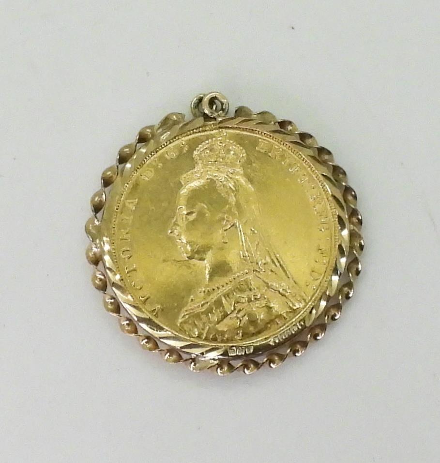 An 1889 gold full sovereign in a 9ct gold pendant mount, weigh together 8.8gms Condition Report: - Image 3 of 3