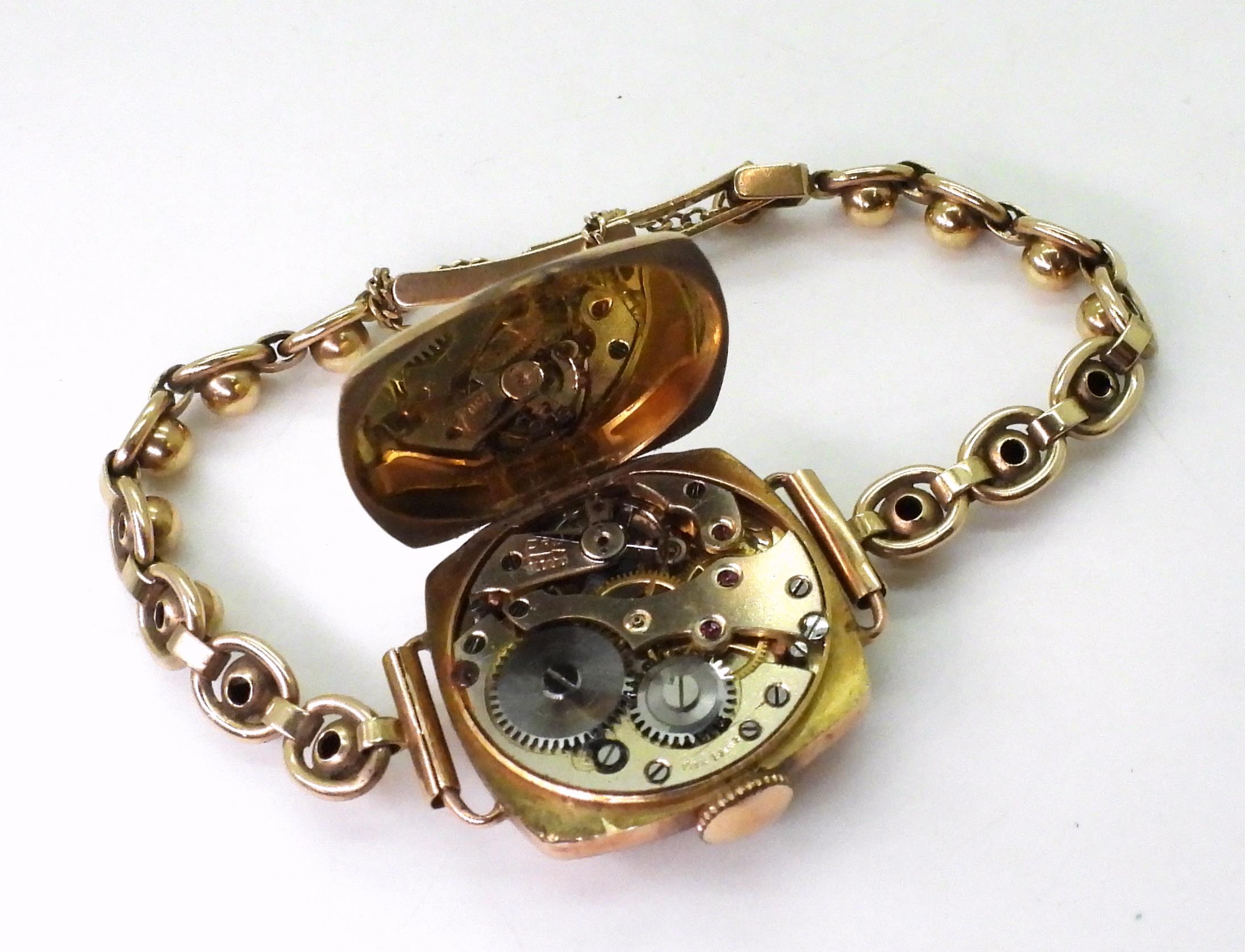 A 9ct gold ladies Swiss made vintage watch and decorative bobble strap, weight including mechanism - Image 3 of 3