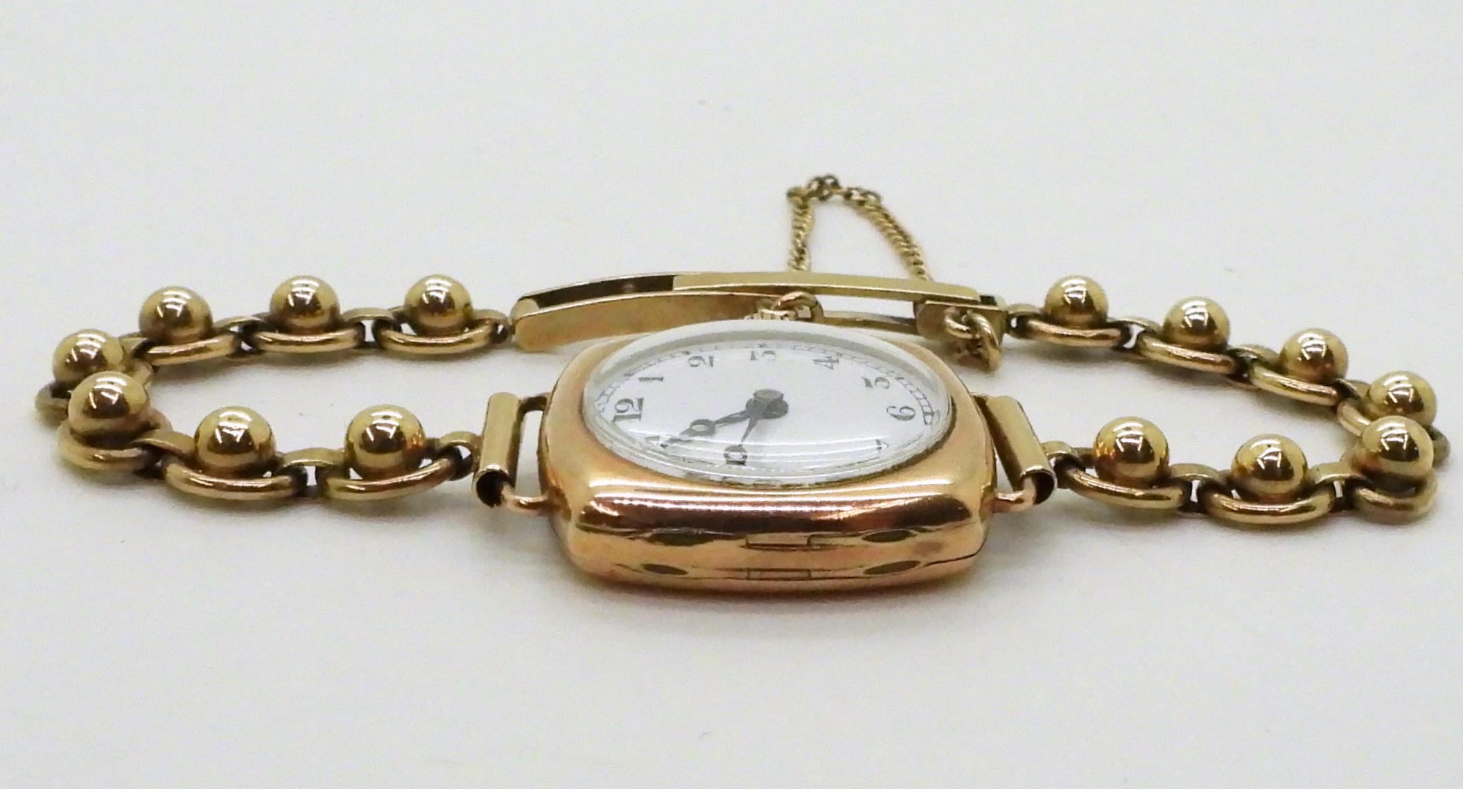 A 9ct gold ladies Swiss made vintage watch and decorative bobble strap, weight including mechanism - Image 2 of 3