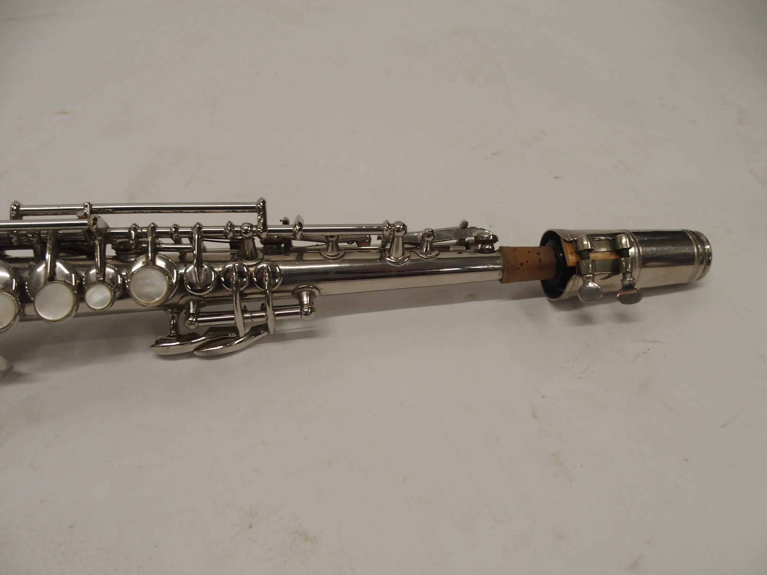 C.G. CONN a white metal soprano saxophone Made by C.G. CONN ELKHART IND. U.S.A. PATD. DEC. 8. 1914 - Image 8 of 11
