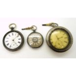 A pocket watch in a miners case hallmarked London 1870, diamond end cap and jewelled movement,