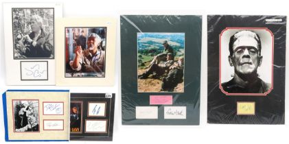 AUTOGRAPHS A collection of mounted photograph and signature combos, including Boris Karloff as