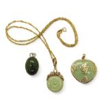 A 14k gold hardstone rondel pendant / pearl clip set with a diamond, weight 2.2gms, together with