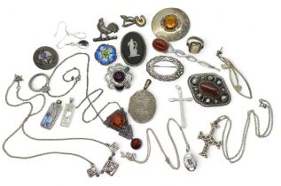 A collection of silver and costume jewellery to include, a citrine and marcasite pendant, an Ortak