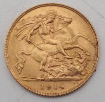 GEORGE V 1/2 Sovereign Coin 1914 Obverse bust of King George V facing left GEORGIVS V D.G.BRITT: