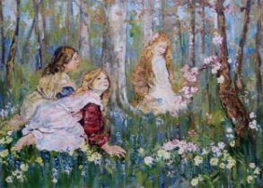 AFTER EDWARD ATKINSON HORNEL (SCOTTISH 1864-1933)  GIRLS ON A FLOWERY MEADOW  Oil on canvas, 54 x
