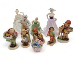 A collection of Doulton figures including a Penny's Worth, Hummel figures, posies etc Condition