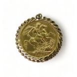 An 1889 gold full sovereign in a 9ct gold pendant mount, weigh together 8.8gms Condition Report: