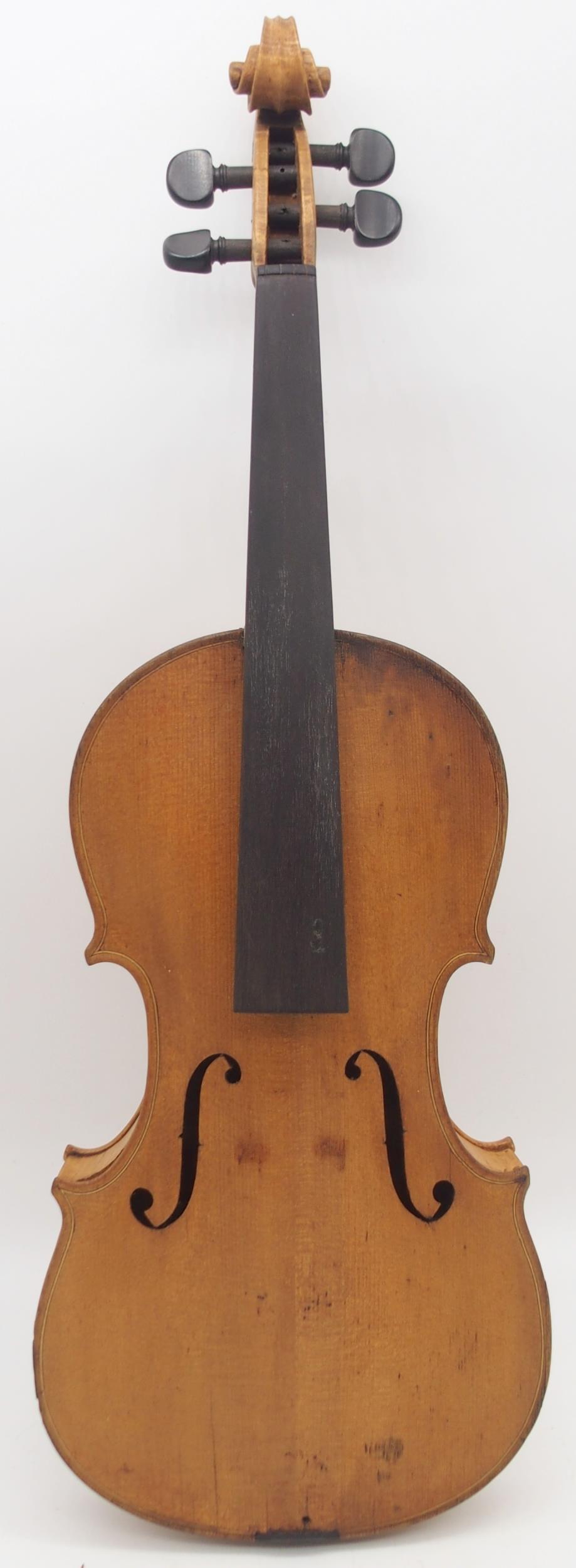 A two piece back violin 35.5cm with a violin case Condition Report:Available upon request