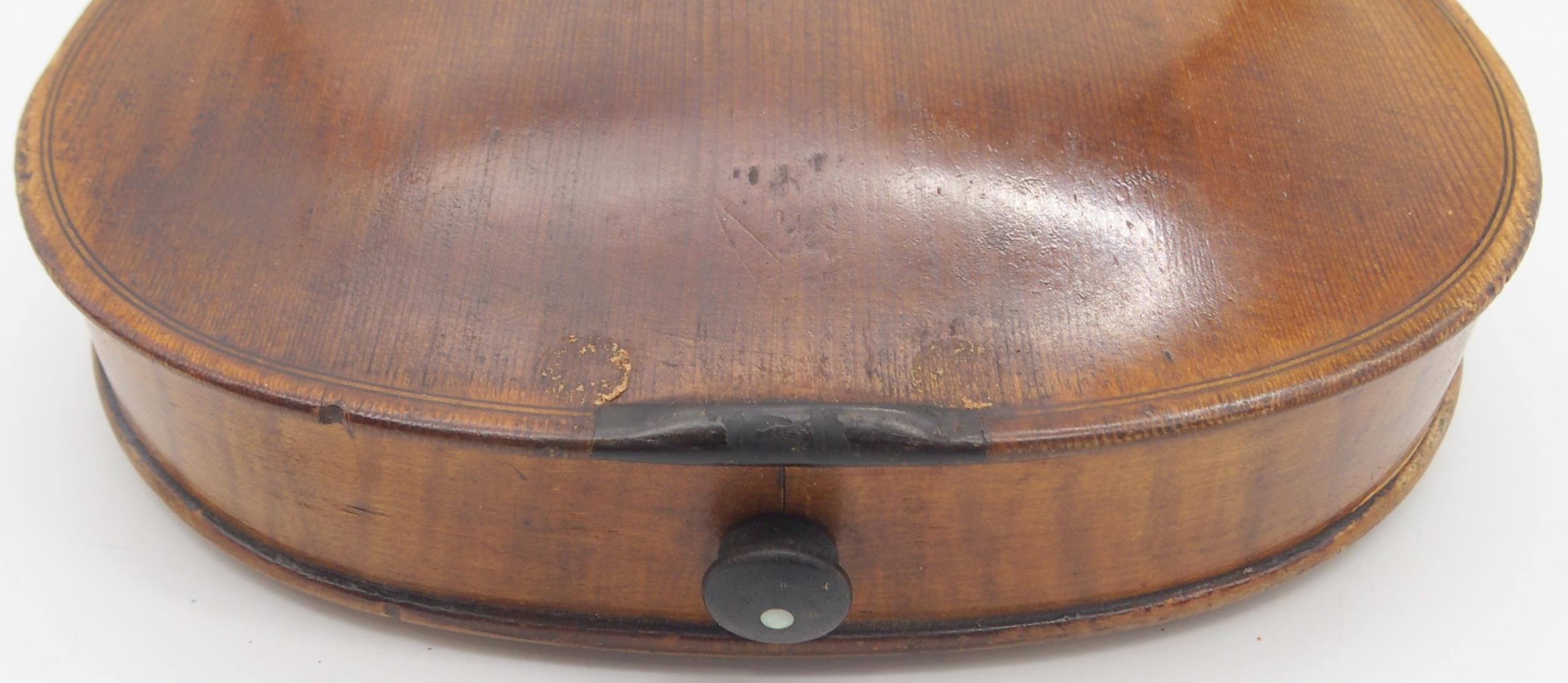 A two piece back German 35.5cm together with an inlaid compartmentalised wooden violin case possibly - Image 8 of 13