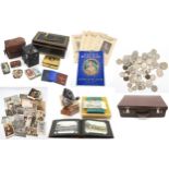 A Mixed collectables, comprising vintage tins, cigarette cards, Minetta miniature and Junior Brownie