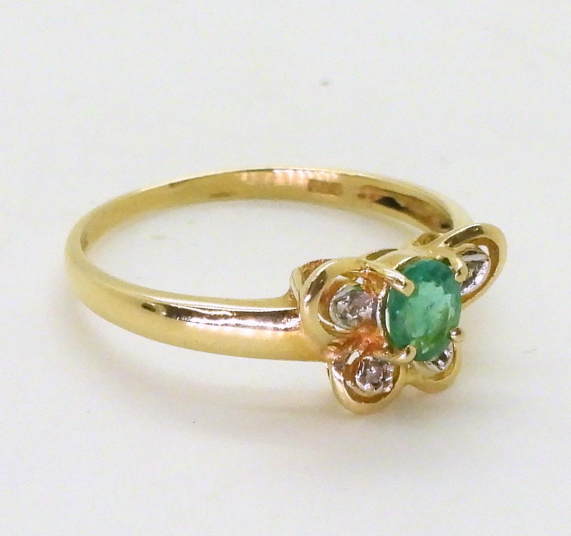 A 14k gold emerald and diamond accent butterfly shaped ring, P, weight 1.9gms Condition Report: - Image 3 of 3