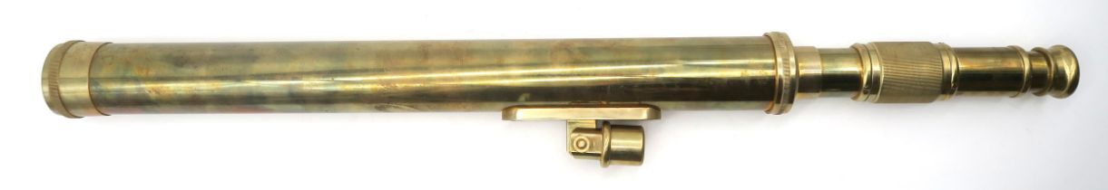 A brass library telescope, of recent manufacture, measuring approx. 77cm in overall length, cased