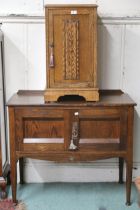 A lot comprising early 20th century oak arts & crafts style two door wash stand on turned tapering