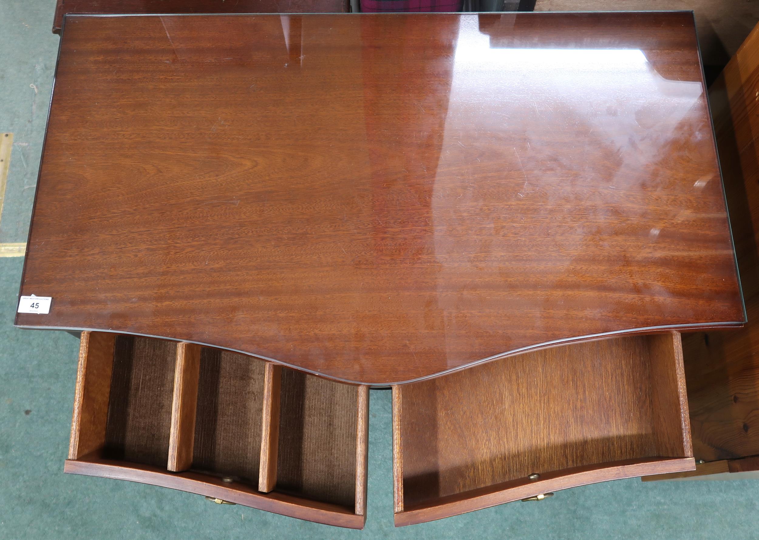 A 20th century mahogany serpentine front two drawer hall table on square tapering supports, 78cm - Image 2 of 2