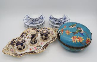 A 19th century ceramic desk set painted with flowers and gilt decoration, Royal Copenhagen