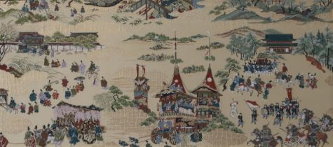 JAPANESE SCHOOL  Machine embroidered panel, 20th century, 34 x 71cm Condition Report:Available upon