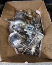 A collection of EPNS including teapots, candlesticks, cutlery, baskets ectc Condition Report: