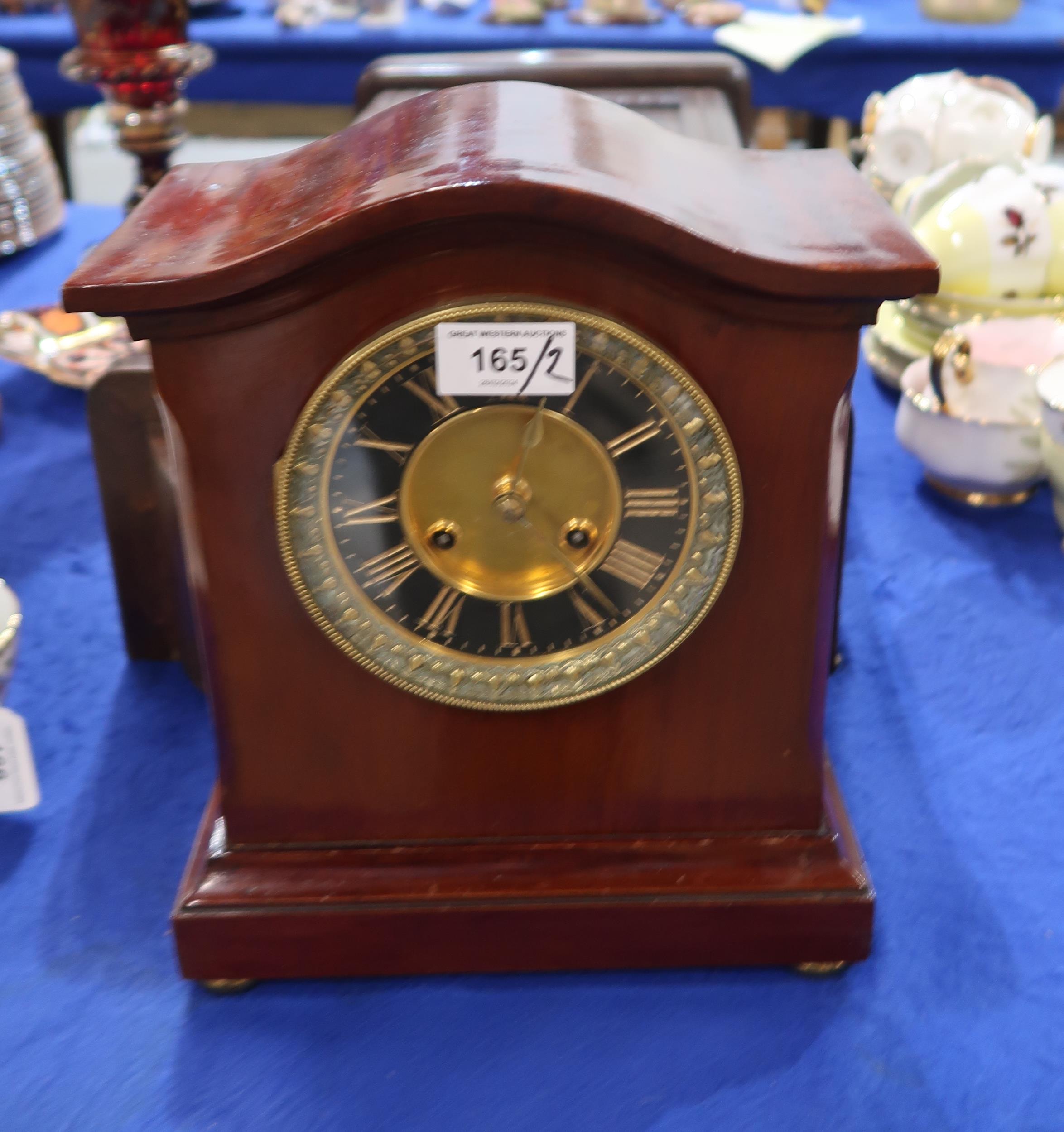A wooden mantle clock together with a wall clock Condition Report:Available upon request - Image 2 of 2