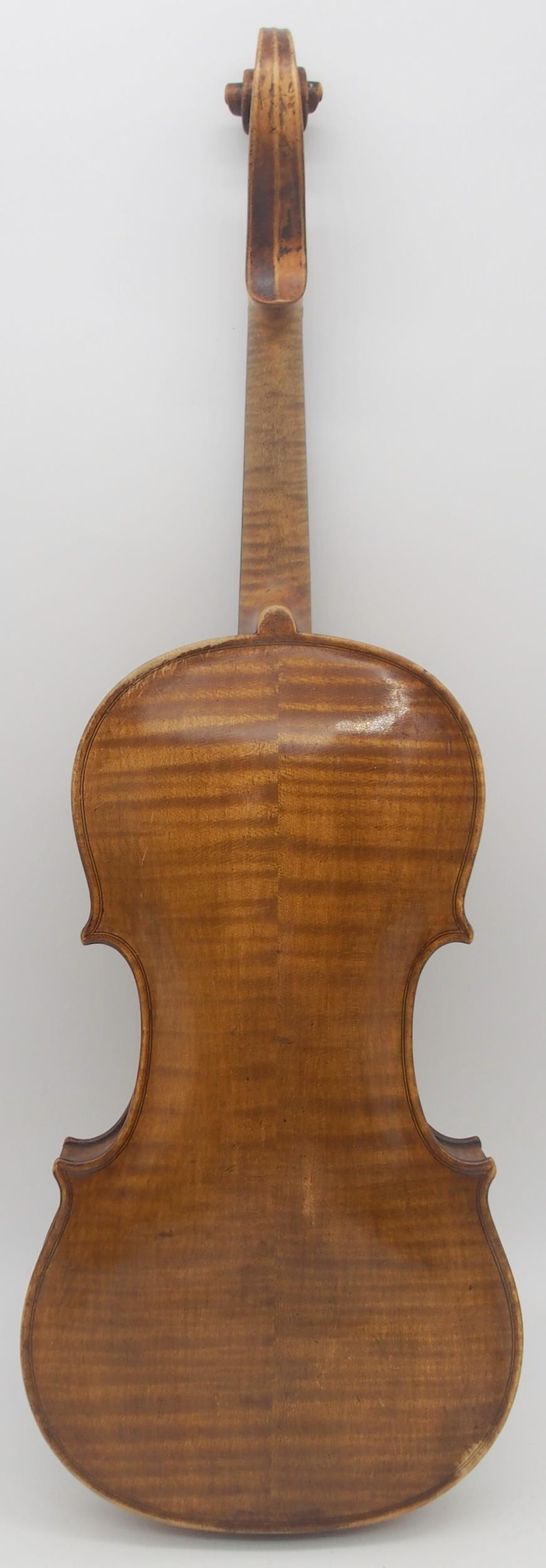 A two piece back German 35.5cm together with an inlaid compartmentalised wooden violin case possibly - Image 2 of 13