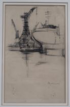 DANNY FERGUSON RGI (SCOTTISH 1925-1993)  FITTING OUT BASIN, GOVAN  Pencil on paper, signed lower