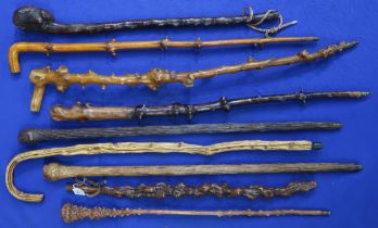 Nine gnarled thornwood walking sticks, varying in length from approx. 70cm to 93cm (9) Condition