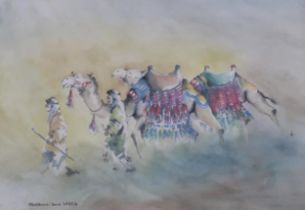 CONTEMPORARY SCHOOL  BEDOUINS IN THE DESERT  Watercolour, signed 'Sabouni' lower left, dated 2001,