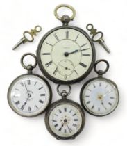 Three continental silver ladies decorative fob watches with enamelled french transfer dials,