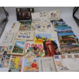 A lot comprising post cards, loose stamps and cut outs. Condition Report:Available upon request