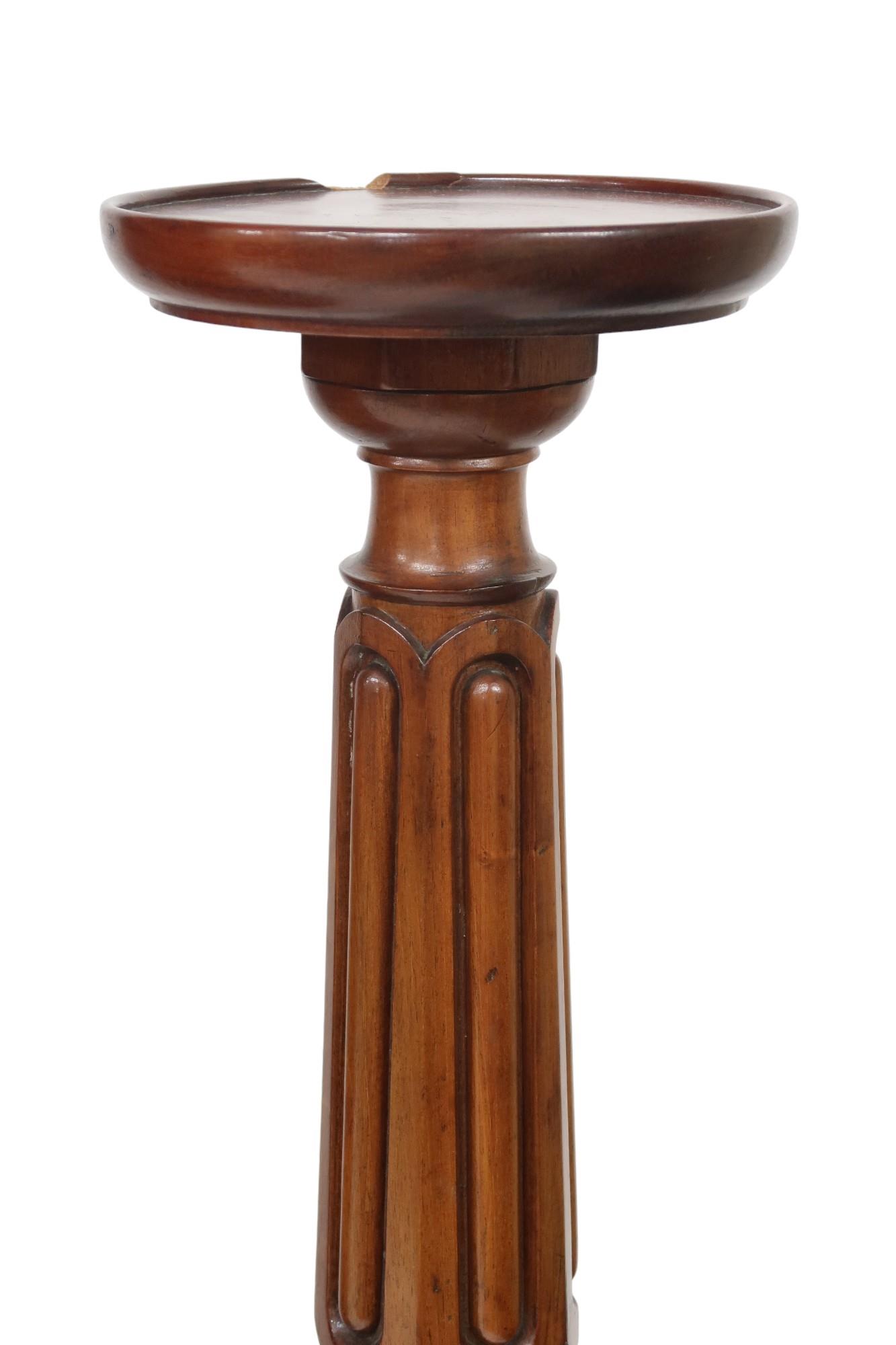 A 20th century mahogany circular topped torchiere carved column on square stepped base, 139cm high x - Image 2 of 3