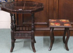 A lot comprising octagonal topped two tier occasional table, 63cm high x 57cm wide x 57cm deep and a