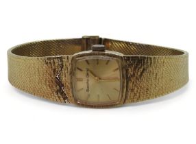 A ladies 9ct gold Bueche Girod watch and strap (strap AF) Weight including mechanism 33.1gms