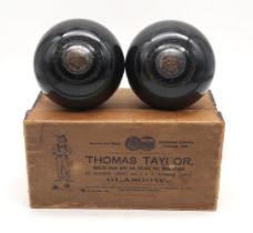 A boxed pair of presentation bowls by Thomas Taylor of Glasgow, each with white metal plaque inset