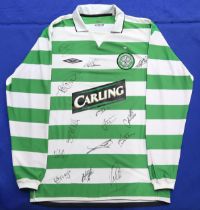 Glasgow Celtic F.C. A 2004-05 Umbro long-sleeved home shirt (size L), bearing team signatures