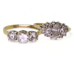 A 14ct gold ring, set with a CZ marquise cluster, size S1/2, together with another 14ct gold CZ