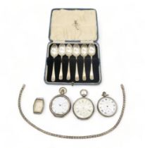 A collection of silver including a 'The Farrington' pocket watch, by Robert John Pike, Chester,
