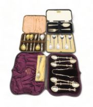 A collection of silver including a cased set of Victorian silver Maiden terminal coffee spoons and