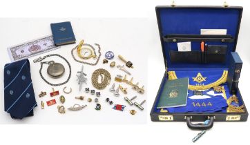 Masonic regalia for the 1444 Barrhill Lodge, comprising apron, sash, assorted pocket watches,