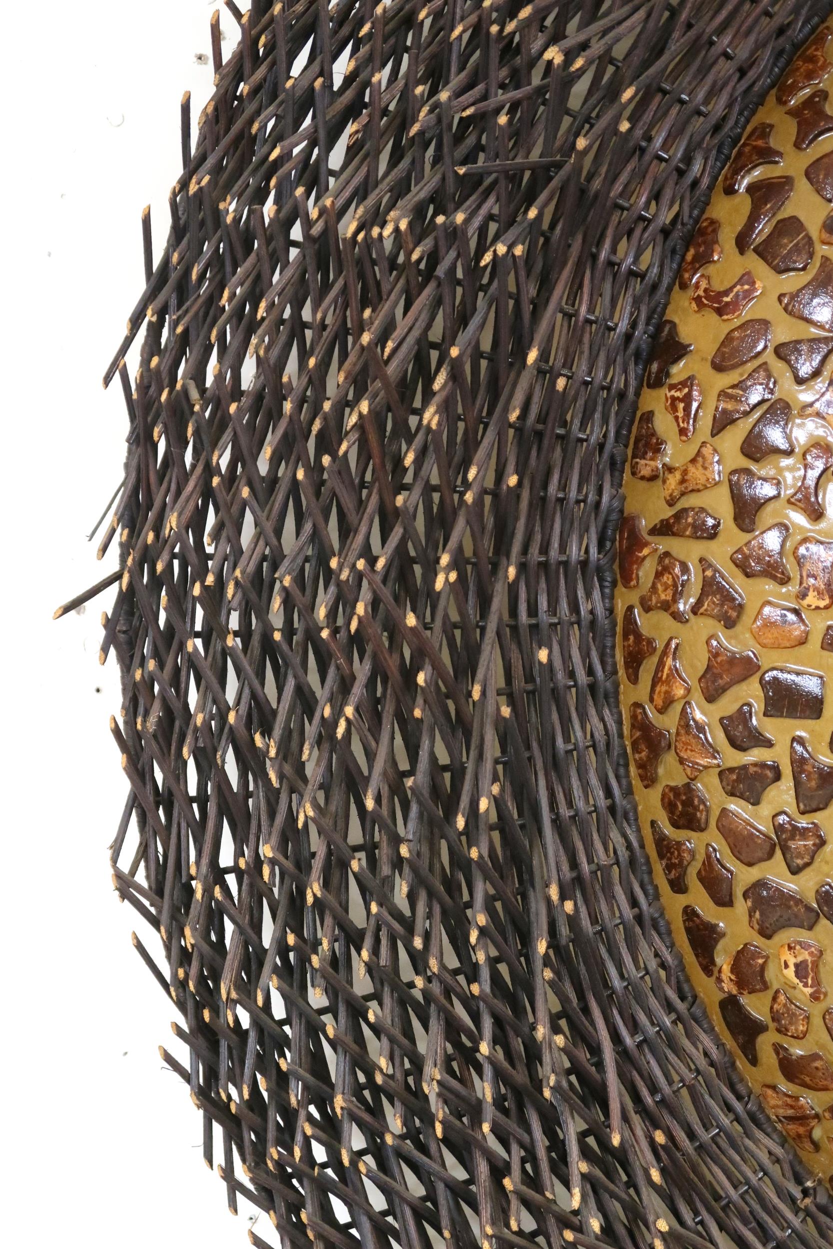 A 20th century wicker and fibreglass circular wall mounting light fixture, approximately 126cm - Image 2 of 3