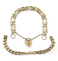 A 9ct gold gate bracelet with heart clasp, length approx. 17.5cm, together with a fancy ladies watch