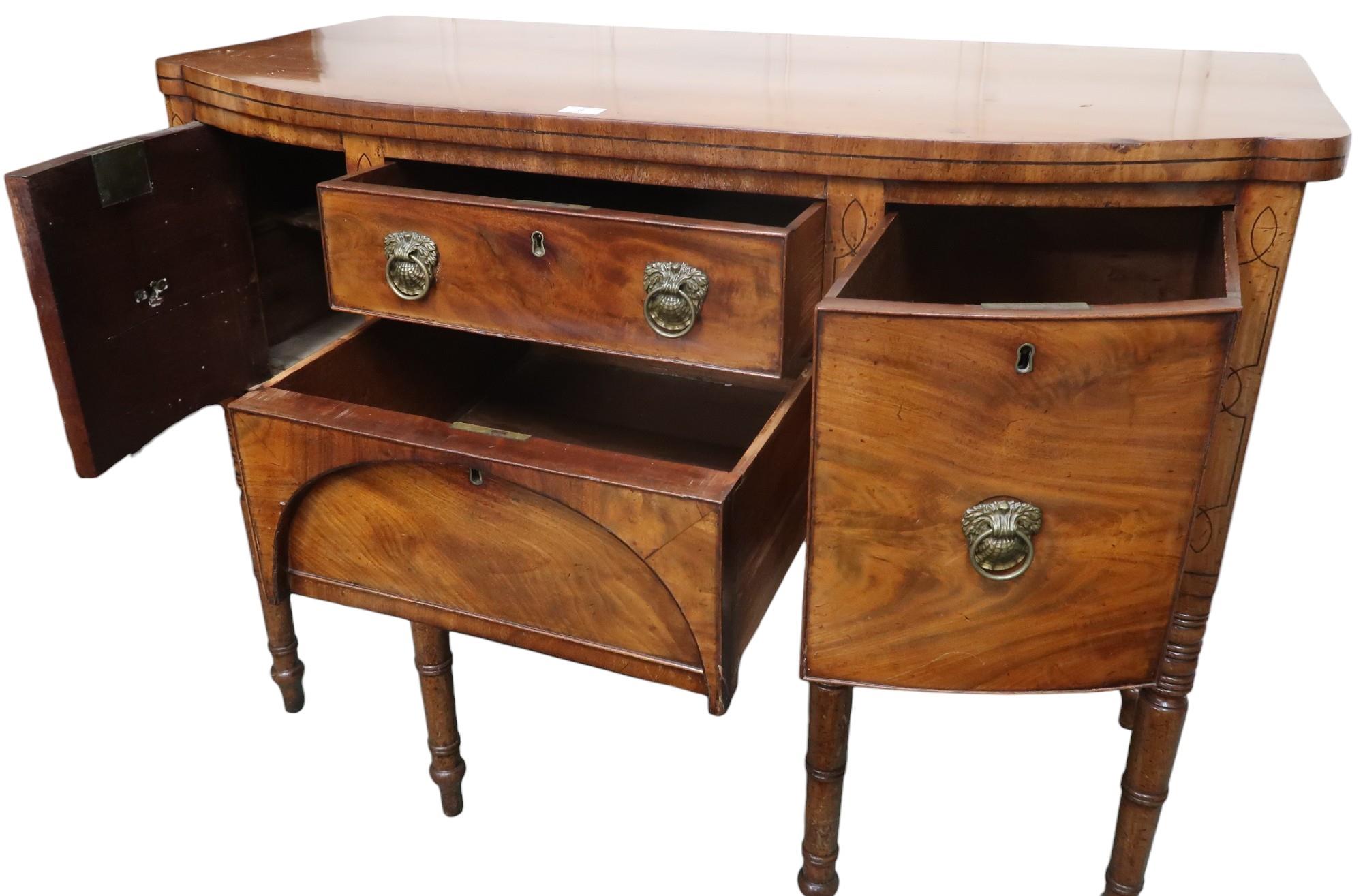 A 19th century mahogany bowfront sideboard with two central drawers flanked by bowed doors with - Image 3 of 3