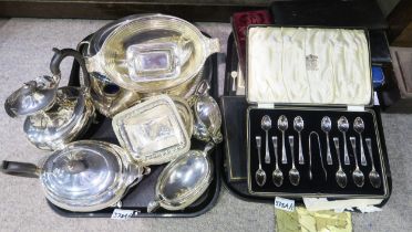 A collection of EPNS including tea sets, salvers, tureens, cased cutlery etc Condition Report: