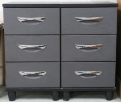 A pair of contemporary "Archers Sleepcentre" three drawer bedside chests with metallic drawer pulls,