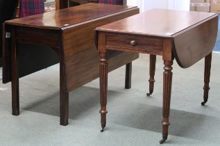 A lot comprising a 19th century mahogany drop end table on square chamfered supports, 72cm high x