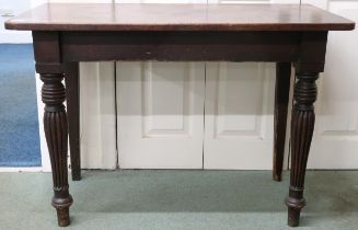 A Victorian mahogany hall table on turned reeded tapering supports, 72cm high x 104cm wide x 56cm