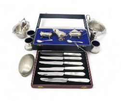 A cased three piece silver cruet set, by Hamilton & Inches, Edinburgh 1997, plated cruet sets,