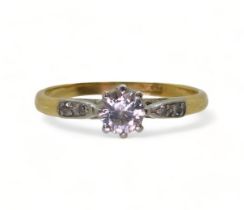 A bright yellow metal Solitaire diamond ring, set with estimated approx. 0.30cts, with diamond