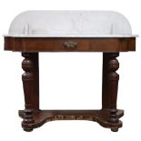 A Victorian mahogany marble topped wash stand with shaped marble top and backsplash over single