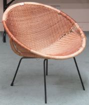 A mid 20th century wicker "satellite" chair with black metallic supports, 75cm high x 77cm wide x