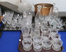 Assorted cut glass and crystal including Stuart tumblers etc, a copper pot and a Crown Devon honey